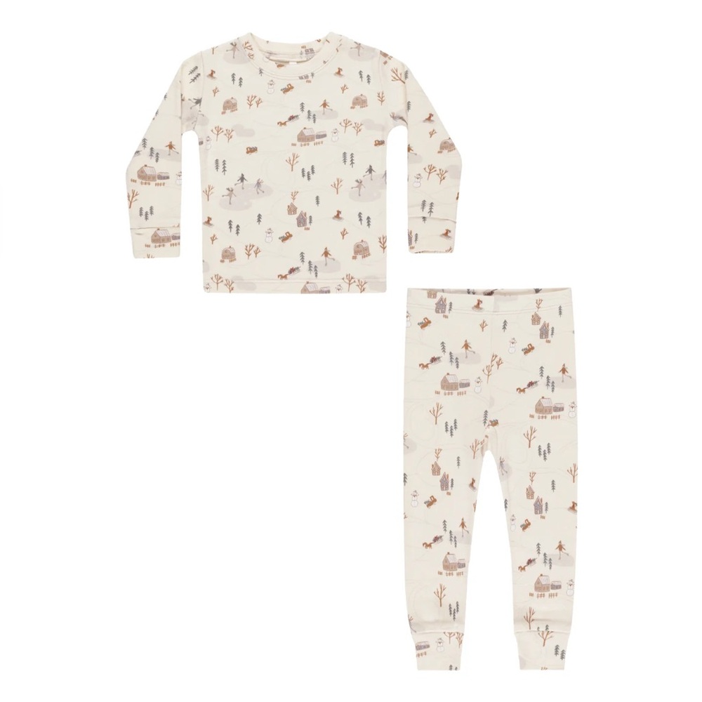 Rylee + Cru Organic Long Sleeve Pajama Set - Winter Town - Size 4-5Y